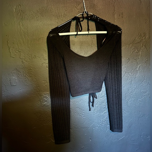 Knit top black mesh long sleeve wrap - Picture 5 of 5